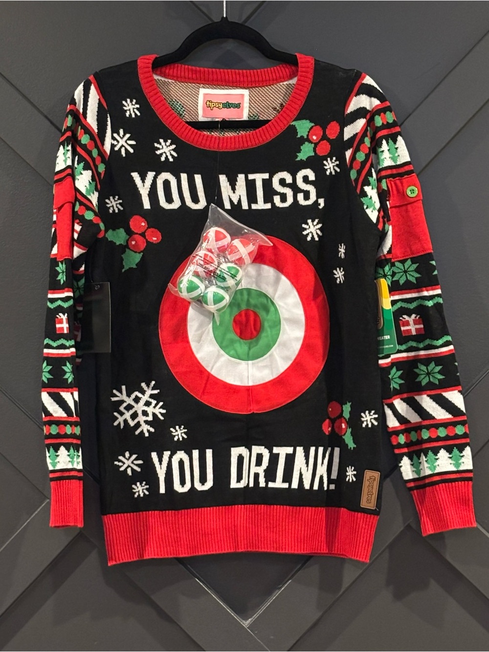 Tipsy Elves Black, Red & Green 'You Miss, You Drink!' Holiday Sweater